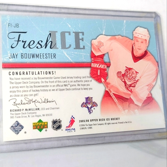 Jay Bouwmeester Fresh Ice Jersey Hockey Card 2005/06 Florida Panthers - Picture 2 of 2